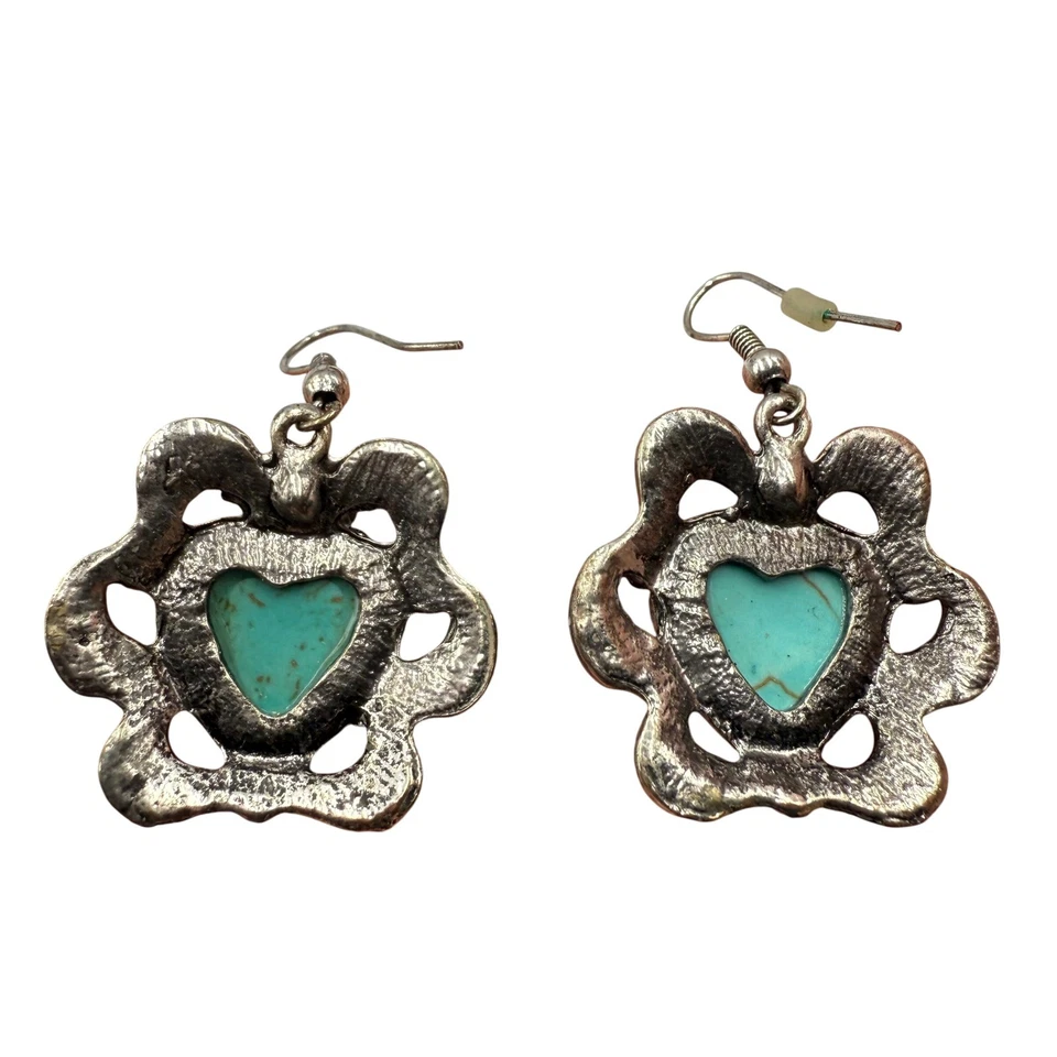 Turquoise Heart Dangle Earrings Southwestern Boho Rhinestone Dangle Earrings - Image 2 of 2
