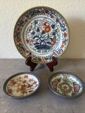 Lot of 3 Fursia Japanese Porcelain Hong Kong Enamel Metal Floral Bowls TFF