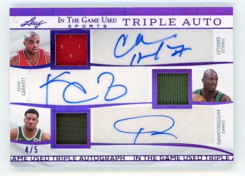 2025 LEAF GIANNIS BARKLEY KEVIN GARNETT TRIPLE PATCH AUTO /5 GAME USED #IGT-1