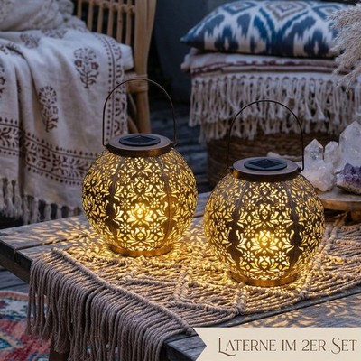 Northpoint LED Solar Laterne Marrakesh 2er-Set Gartenleuchte Metall warmweiß RGB