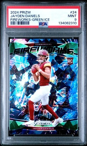 2024 Panini Prizm - Fireworks Jayden Daniels #24 Green Ice Prizm (RC) PSA 9