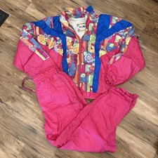 Women  s Vintage 90s Kuma Sport Floral Windbreaker Track Suit Sz S Pink Blue