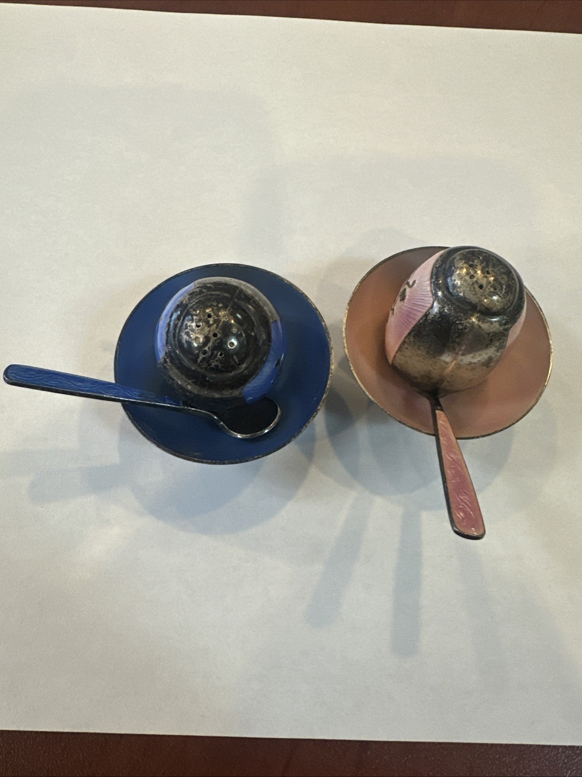 Vintage Danish Sterling Silver Enameled Salt and Pepper Set