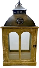 Large Decorative Lantern Victorian Candle Holder Wood Glass w/ Metal Cover 24x13
