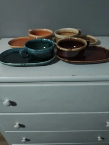 Rare Hull Pottery Rainbow Collection Soup and Sandwich Set