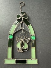 Handcrafted Stained Glass St. Patricks Day Suncatcher Green Lucky Charm Angel