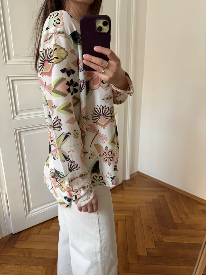 Luisa Cerano 42 - neu Reine Seidenbluse Bluse mit geometrischem print - Bild 3 von 4