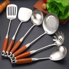 6 Pieces Stainless Steel Kitchen Cooking Utensils set with Wooden Handle