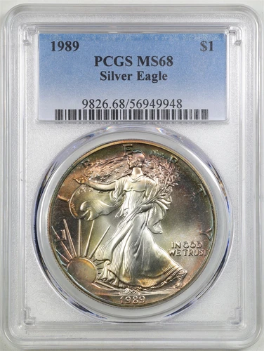 1989 1oz Silver American Eagle MS68 PCGS 56949948 Toned