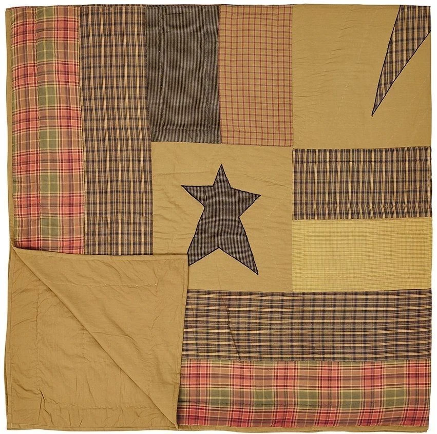 Edredón Stratton King cosido a mano Country Star retazos caqui tostado rojo + verde Foto 3 de 4