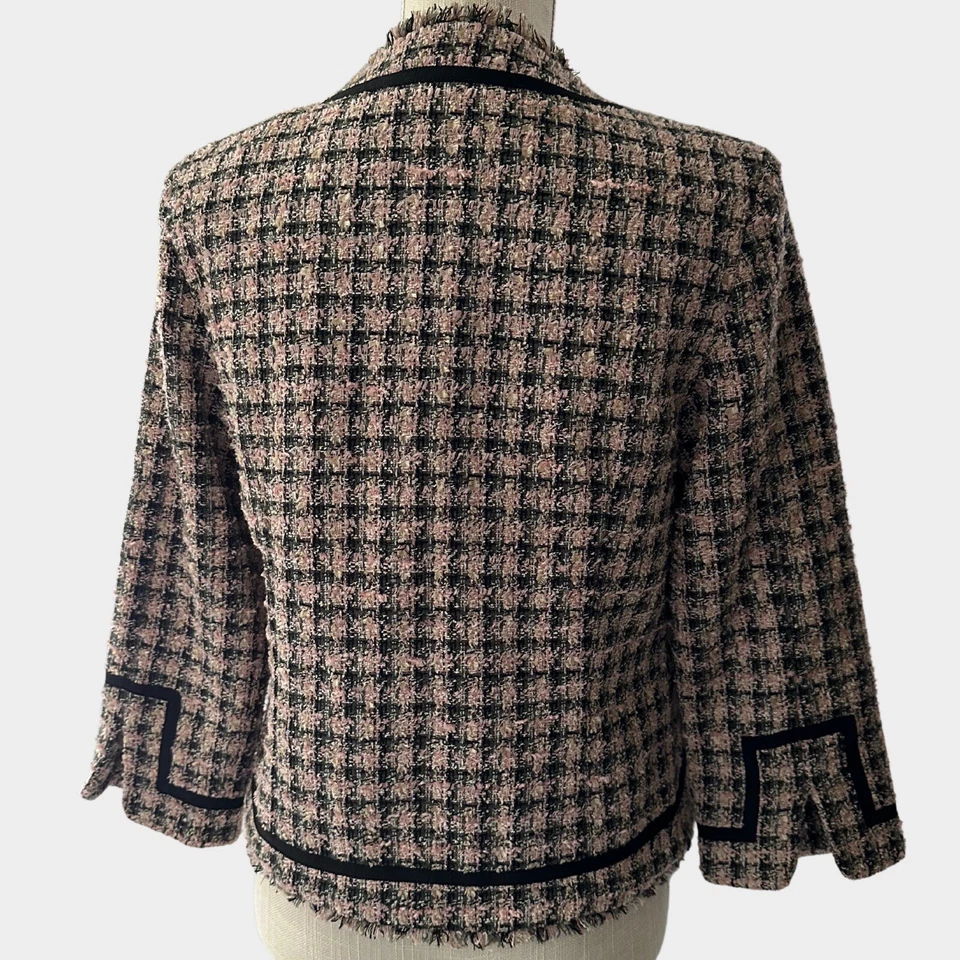 Chaqueta Tweed Mujer M Rosa y Negro Chaqueta Recortada Rosa con Ribete de Cinta Negro Foto 3 de 4