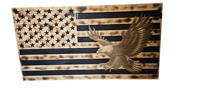 Flag With Eagle Engraving Sign 9'' X 17'' Hand Crafted Laser Made.