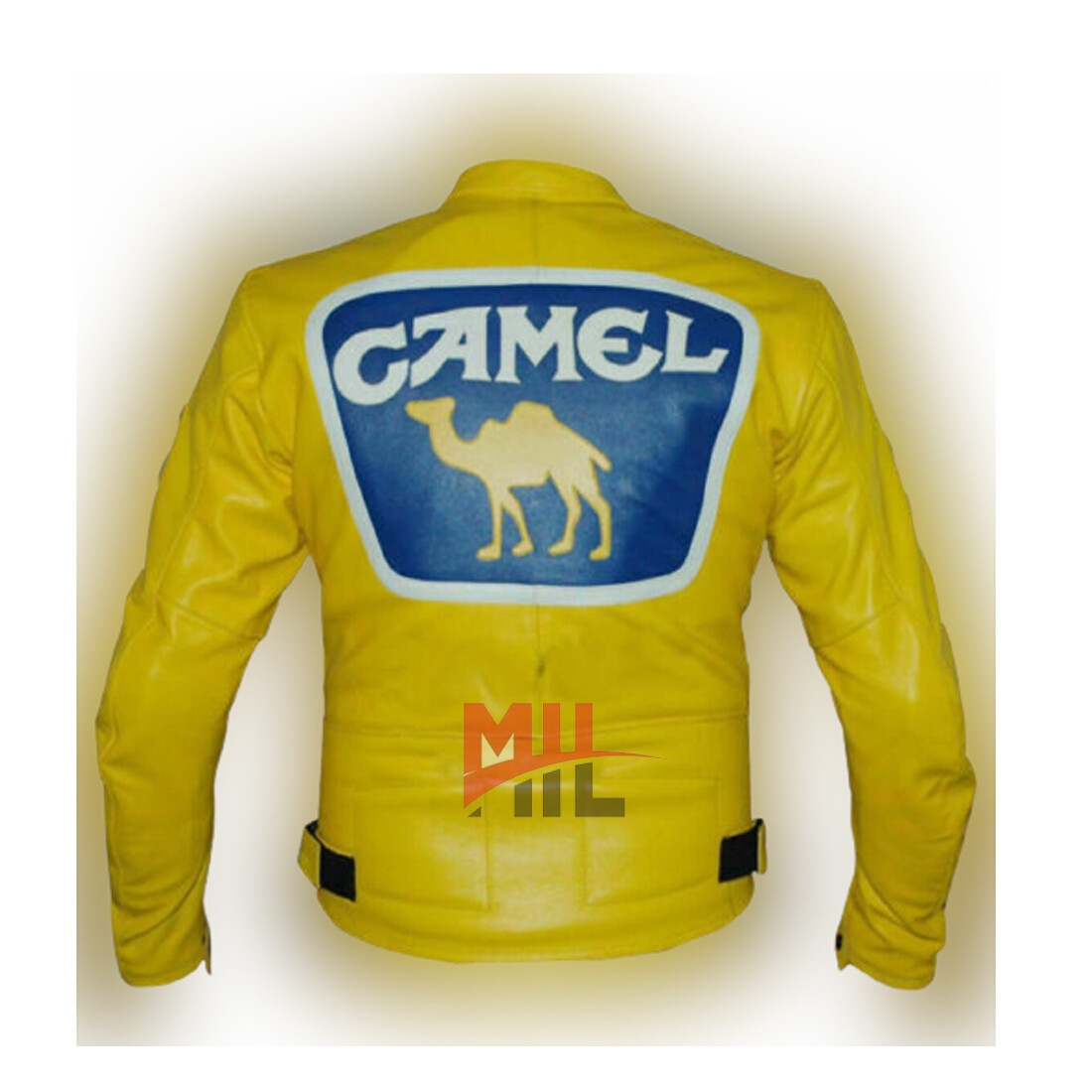 Handmade Men's Yellow Yamaha Camel Motorbike Genuine Cowhide