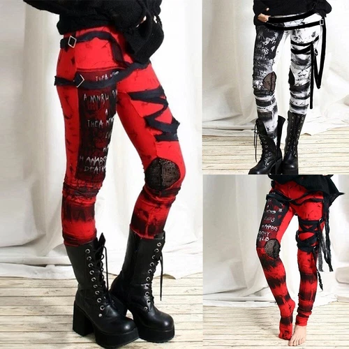 Damen Steampunk Gothic Hosen Kariert Cargohose Freizeithose Leggings Cosplay DE* - Bild 3 von 13