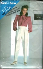 5132 Vintage Butterick SEWING Pattern Misses 1980s Blouse Pants See & Sew OOP