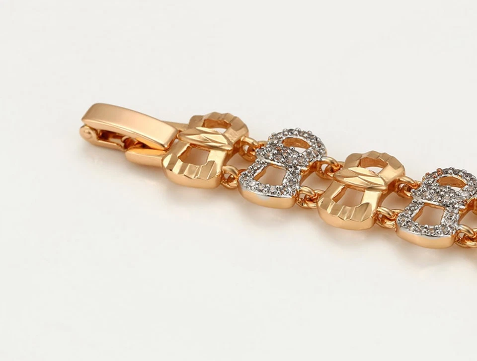 Brazalete envolvente de piedras de circonita cúbica blanca de eslabones abiertos de oro rosa Foto 4 de 4