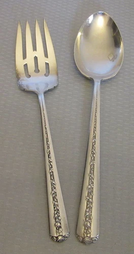 Towle Sterling Silver RAMBLER ROSE Serving Fork Spoon Salad Vegetable Set 128g