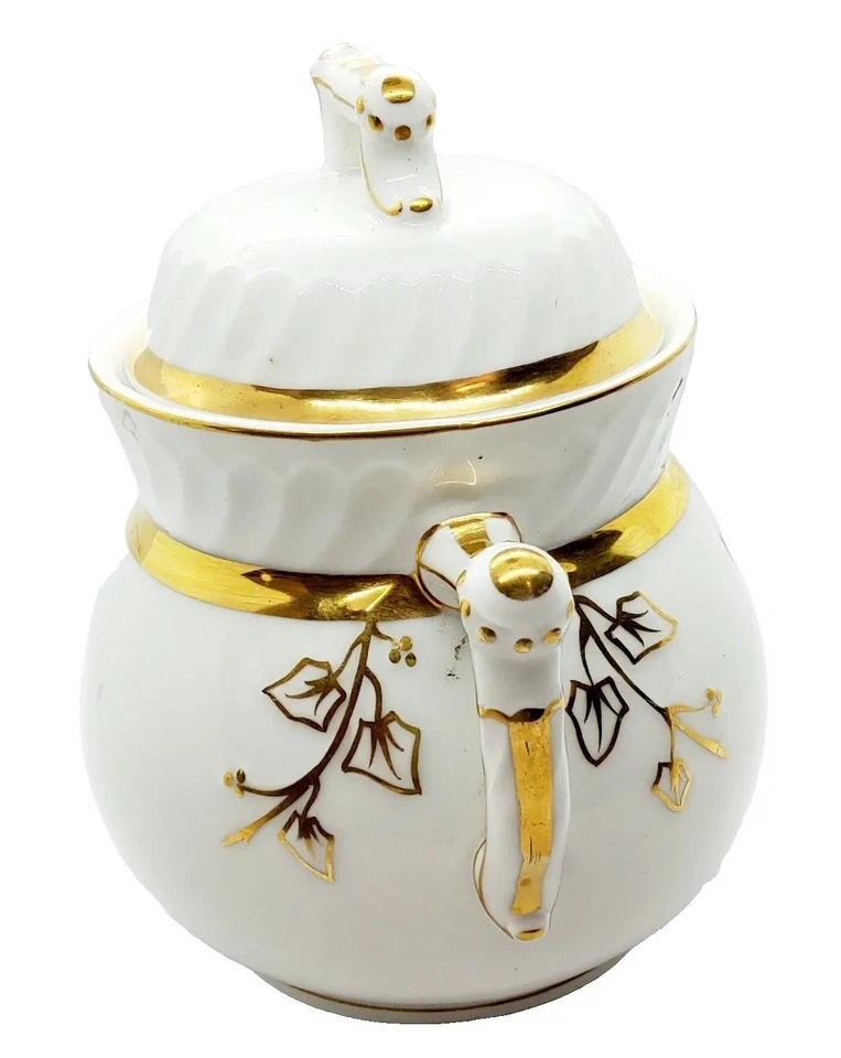 Raro Antiguo Limoges Bowa & Yema GRANDE Crema y Azúcar Cuenco Hoja de Oro 1800 Foto 3 de 4