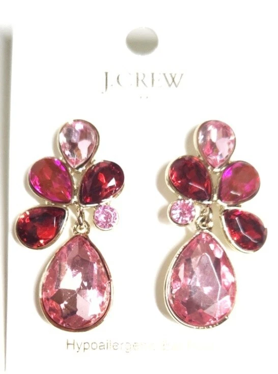 Pendientes llamativos de pétalos de cristal J.Crew Factory rosa fucsia suave tono dorado nuevos con etiquetas Foto 2 de 4