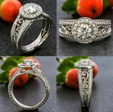 White Moissanite 2.45Ct Round Cut Halo Engagement Ring White Gold Over Size 7.5