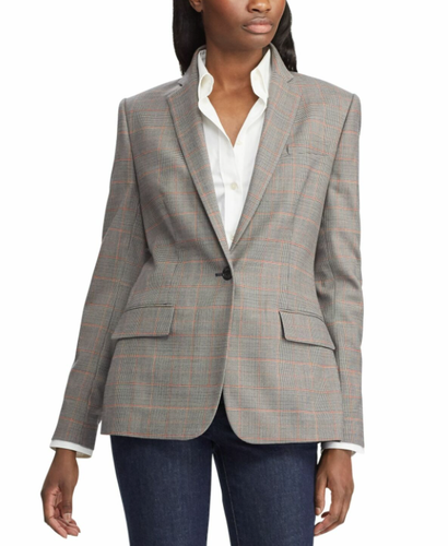 Plaid Wool Blend Blazer Suit Jacket 