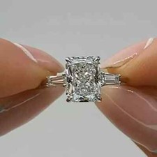 3 CTW Radiant Cut Moissanite Three-Stone Engagement Ring 14K White Gold Plated