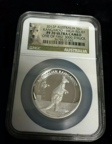 2012 P Australia Kangaroo Silver $1 Coin - NGC PF70 Ultra Cameo High Relief .