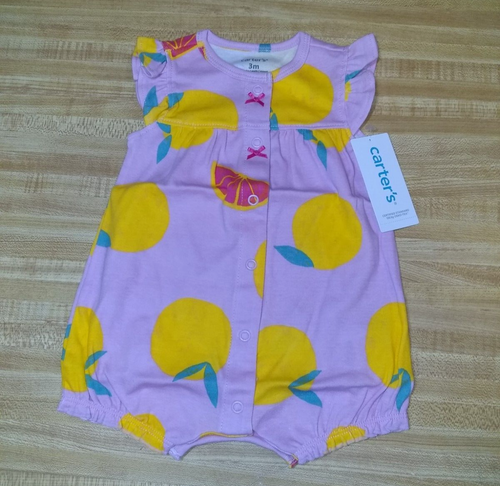 Carter's Baby Girl Size 3 Months 100% Cotton Short Sleeve Pink Grapefruit Romper