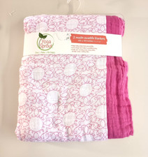 NEW PACK OF 2 BABY SPROUT PINK WHITE MUSLIN BABY GIRL SWADDLE BLANKETS 46" X 46"
