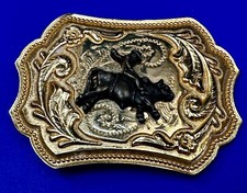 Vintage Cowboy Saddle Bronc western two tone flower swirl belt buckle