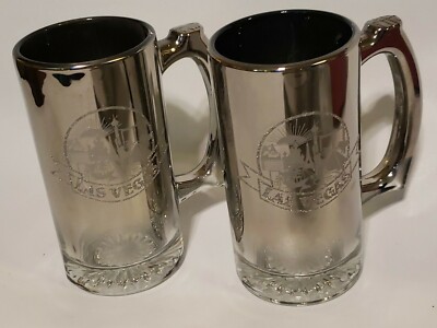 Pair LAS VEGAS Silver Fade Drinking Mug Stein 16 oz MINT