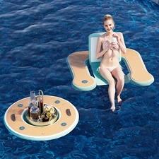 Inflatable 3.6' Floating Chair with Drinking Bar, Heavy-Duty PVC with Pump