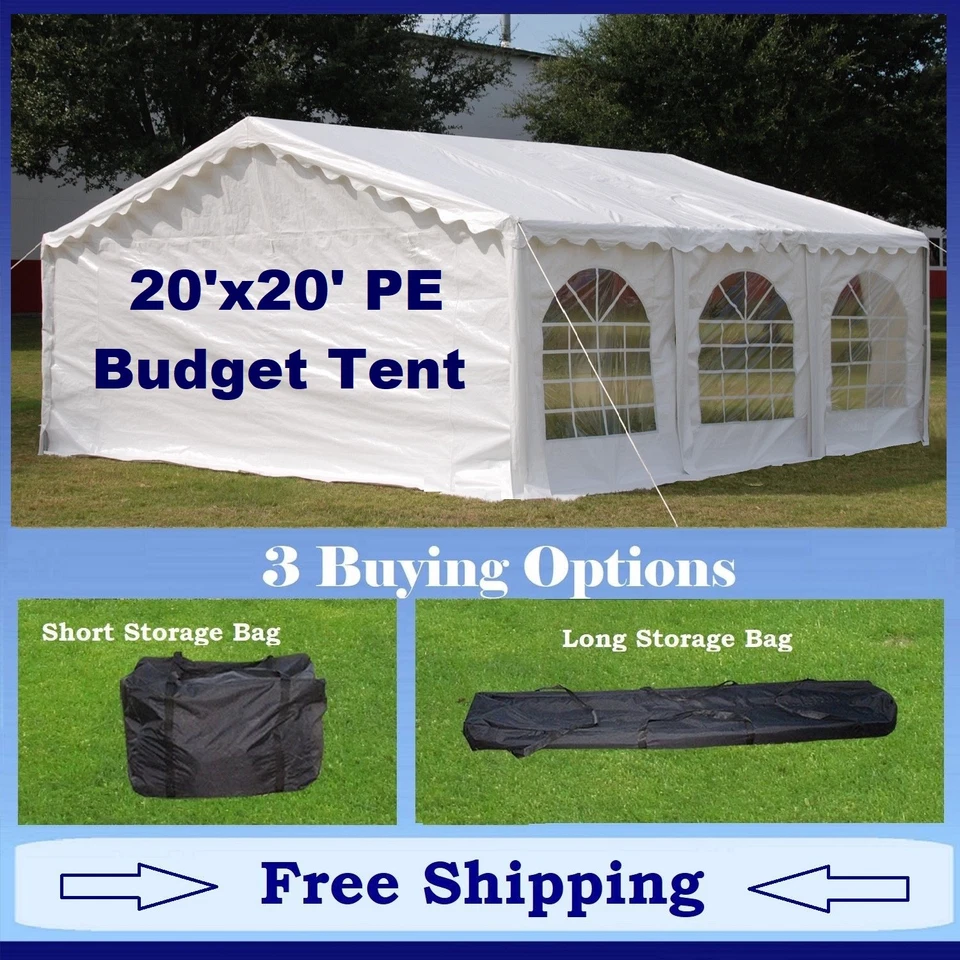 DELTA CANOPIES Budget PE Party Canopy - 3 Options - 20'x20' Tent, Short Bag, or Long Bag