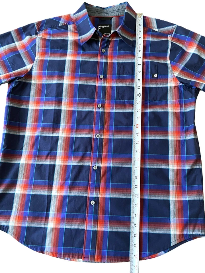 Marmot - Men's Large Blue Red Plaid Short Sleeve Button Up Casual Shirt - Image 4 of 4