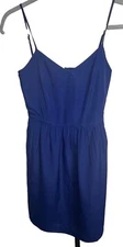 J.Crew Slip Dress Blue Strappy A-Line Mini 0 XS V-Neck Pockets Classic Going Out