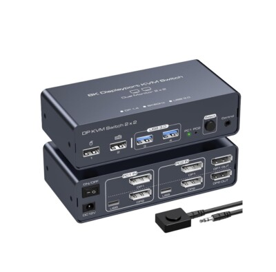 Vedindust 8K60Hz DisplayPort KVM Switch 2 Monitore 2 Computer 4K120Hz Aluminium