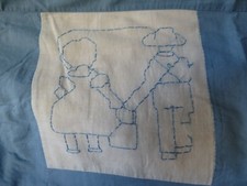 Vtg Baby Quilt Blanket Nursery Rhymes Hand Stitched 43" x 31" Farmhouse