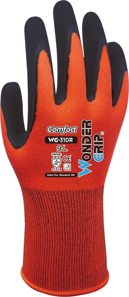 12 x Wonder Grip WG-310R COMFORT Double Latex 13 Gauge Polyester Handschuhe