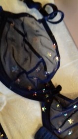 AGENT PROVOCATEUR RARE VINTAGE NAVY BLUE &GOLD STARS BRA 32D & MEDIUM THONG BNWT