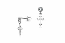 14K Yellow White Gold Cubic Zirconia CZ Cross Dangle Earrings
