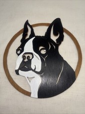 Boston Terrier Wooden Scroll Sign 9.5"