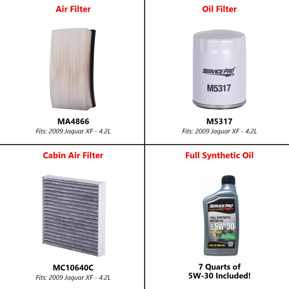 2009 Jaguar XF 4.2L Complete Oil, Air & Cabin Filter Kit (5W-30) - Imagem 2 de 4