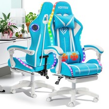 LED RGB Light Computer Gaming Chair bluetooth Speakers Massage Recliner Footrest