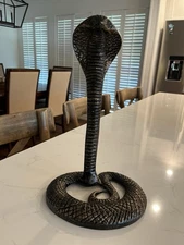 Bronze & Black Toned King Cobra Snake Figurine Metal. Garden Decor Man Cave