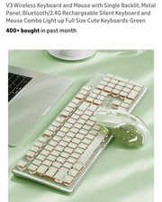 V3 Wireless Keyboard and Mouse with Single Backlit, Metal Panel, Bluetooth Green