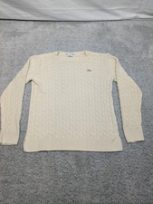 Lacoste Tight Cable Knit Sweater Fits Mens Small Cream Ivory Logo Classic Preppy