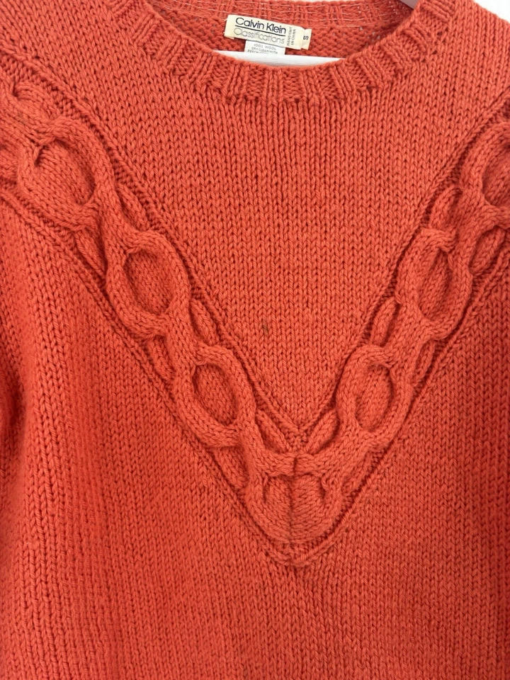 Suéter Vintage Calvin Klein Classifications Mujer Pequeño Naranja 100% Lana Tejido Foto 3 de 4