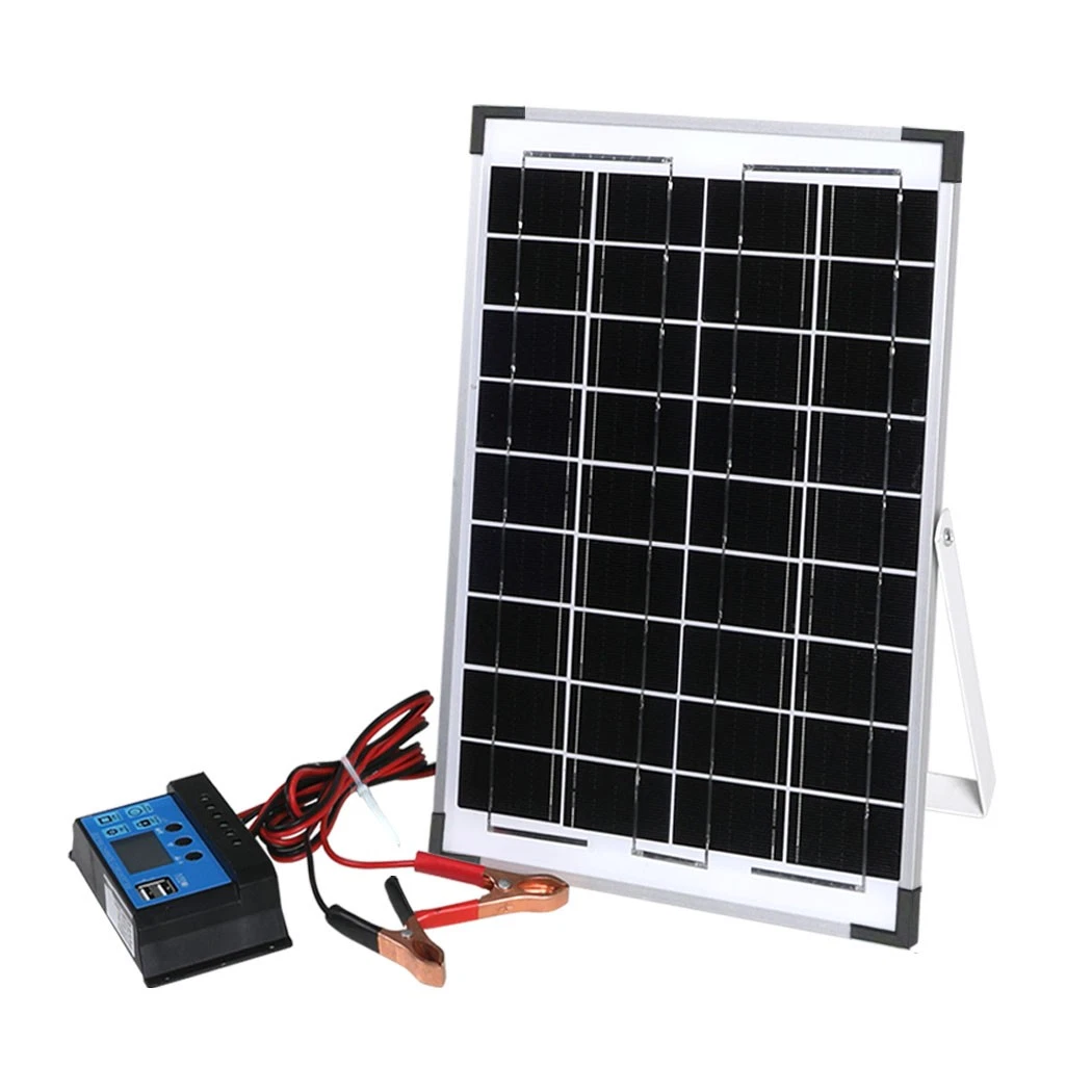 12V 10W Solar Panel Kit Mono Backup for Caravan Car Battery Charging Controller