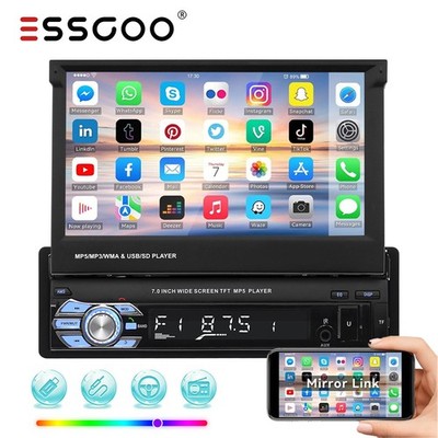 7'' Single 1DIN Car Stereo Radio Flip Out Apple Carplay Android Auto Bluetooth FM