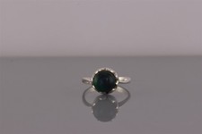 Sterling Silver Wavy Jagged Bezel Green Malachite Band Ring 925 Sz: 7